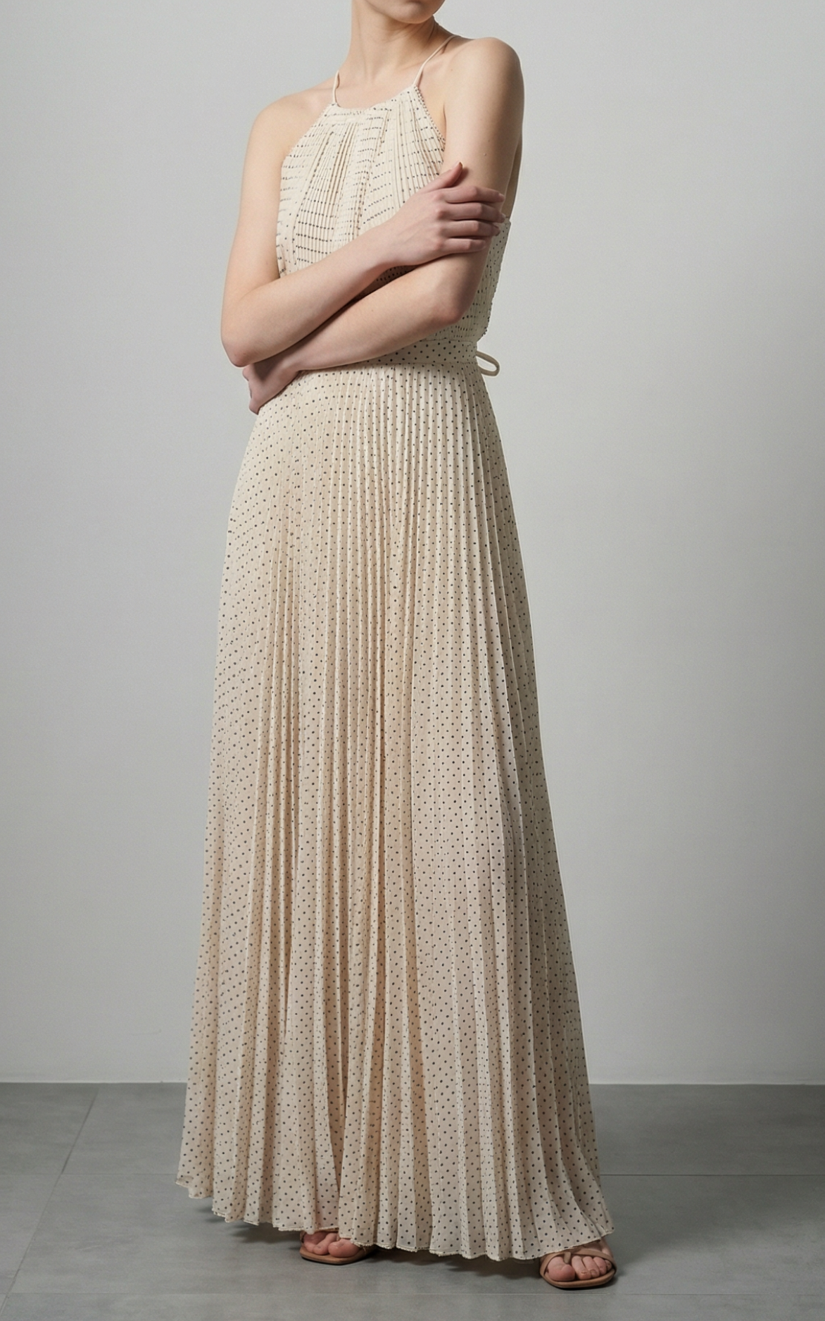Estella.K | Jenna Pleated Long DressWhite.dot-