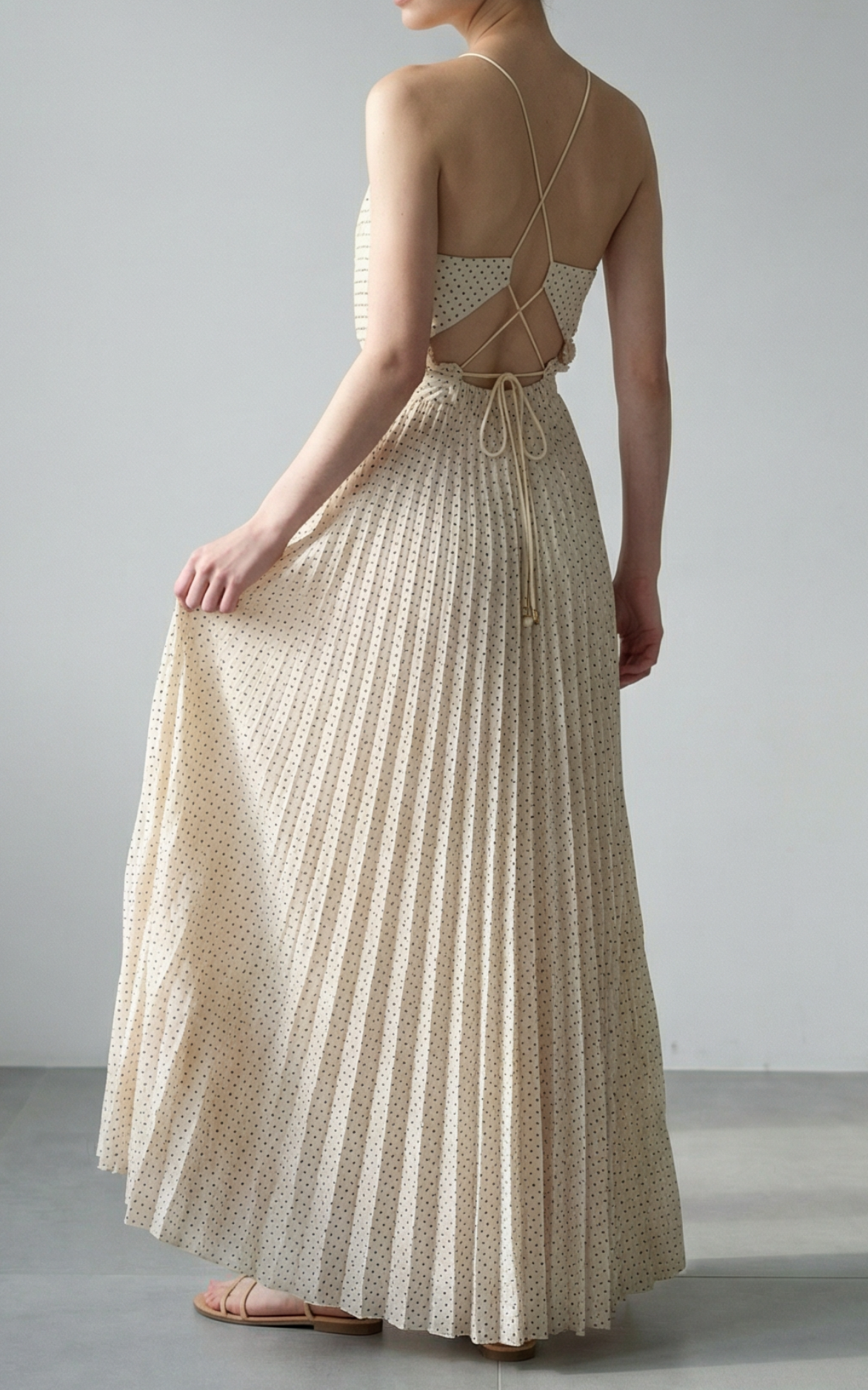 Estella.K | Jenna Pleated Long DressWhite.dot-